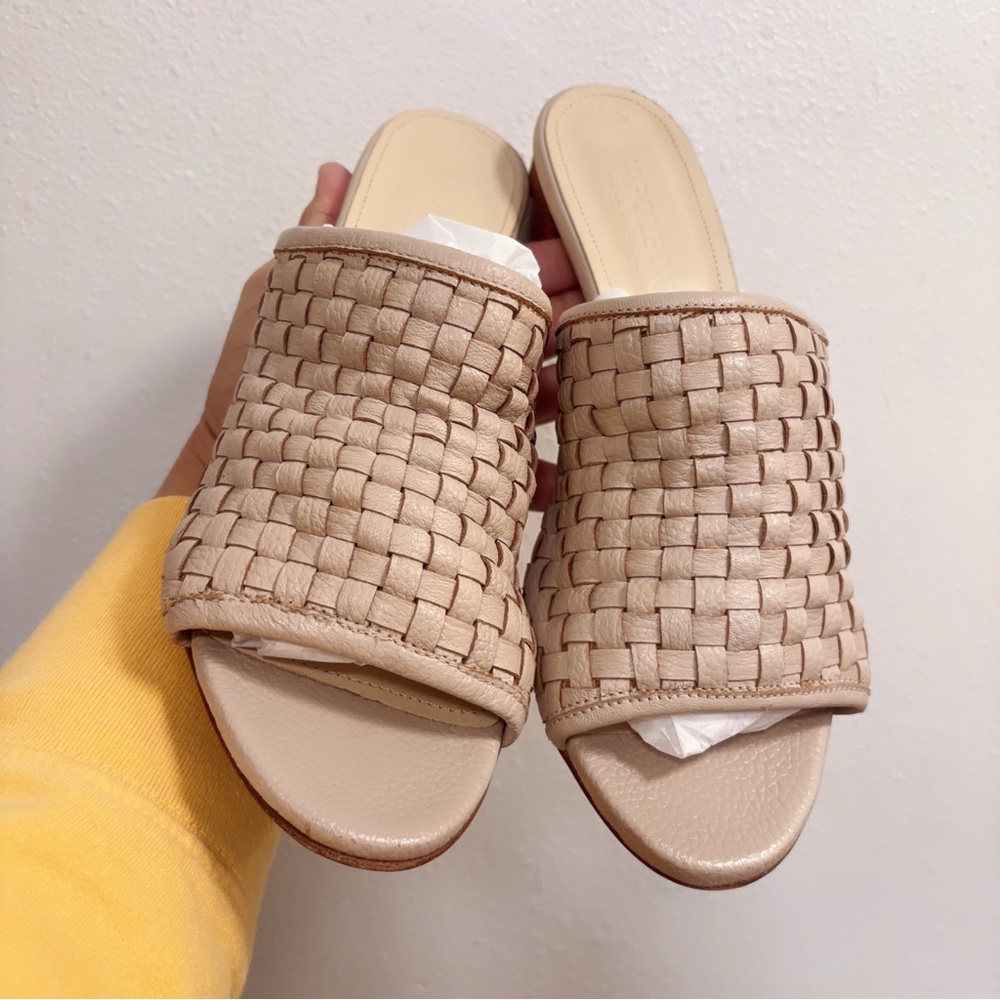 Napoleoni Soft High Grade Leather Woven Beige Italian Slide Sandals 40